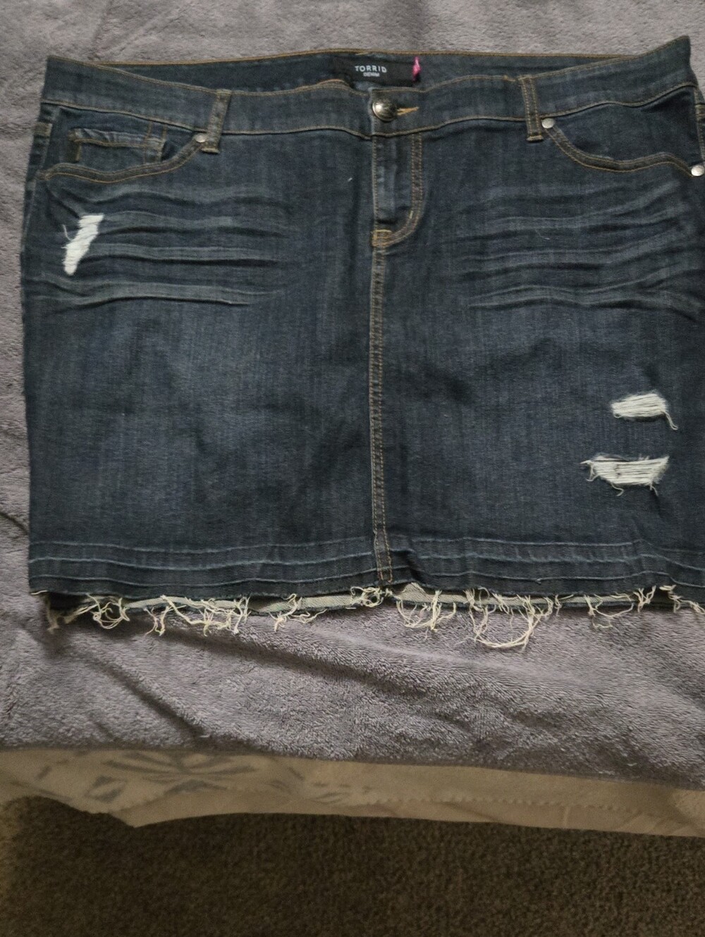 Torrid Dark Blue Distressed Denim  Skirt